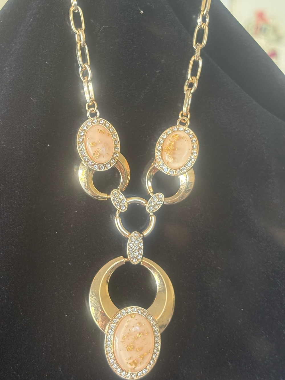 Gold-tone tan Stone Statement Necklace